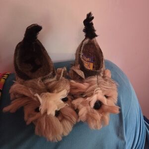 Brown Furry Dog Slippers